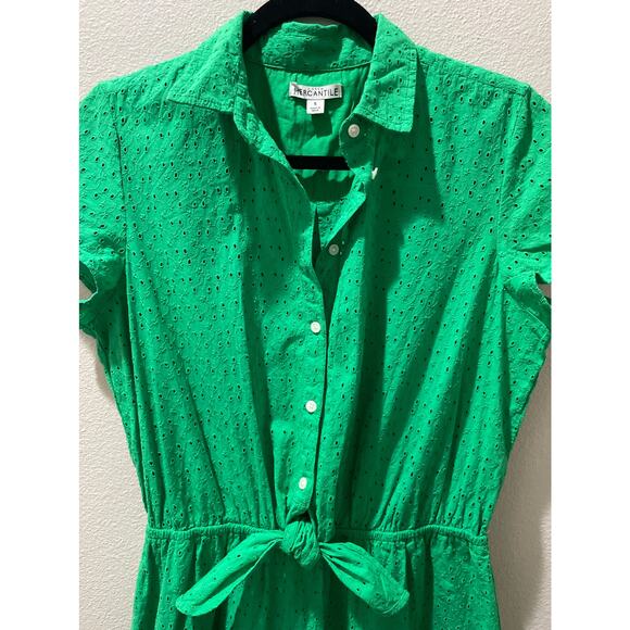 J. CREW MERCANTILE Green Eyelet Tie Front Collared Embroidered Dress Size S - Picture 3 of 7